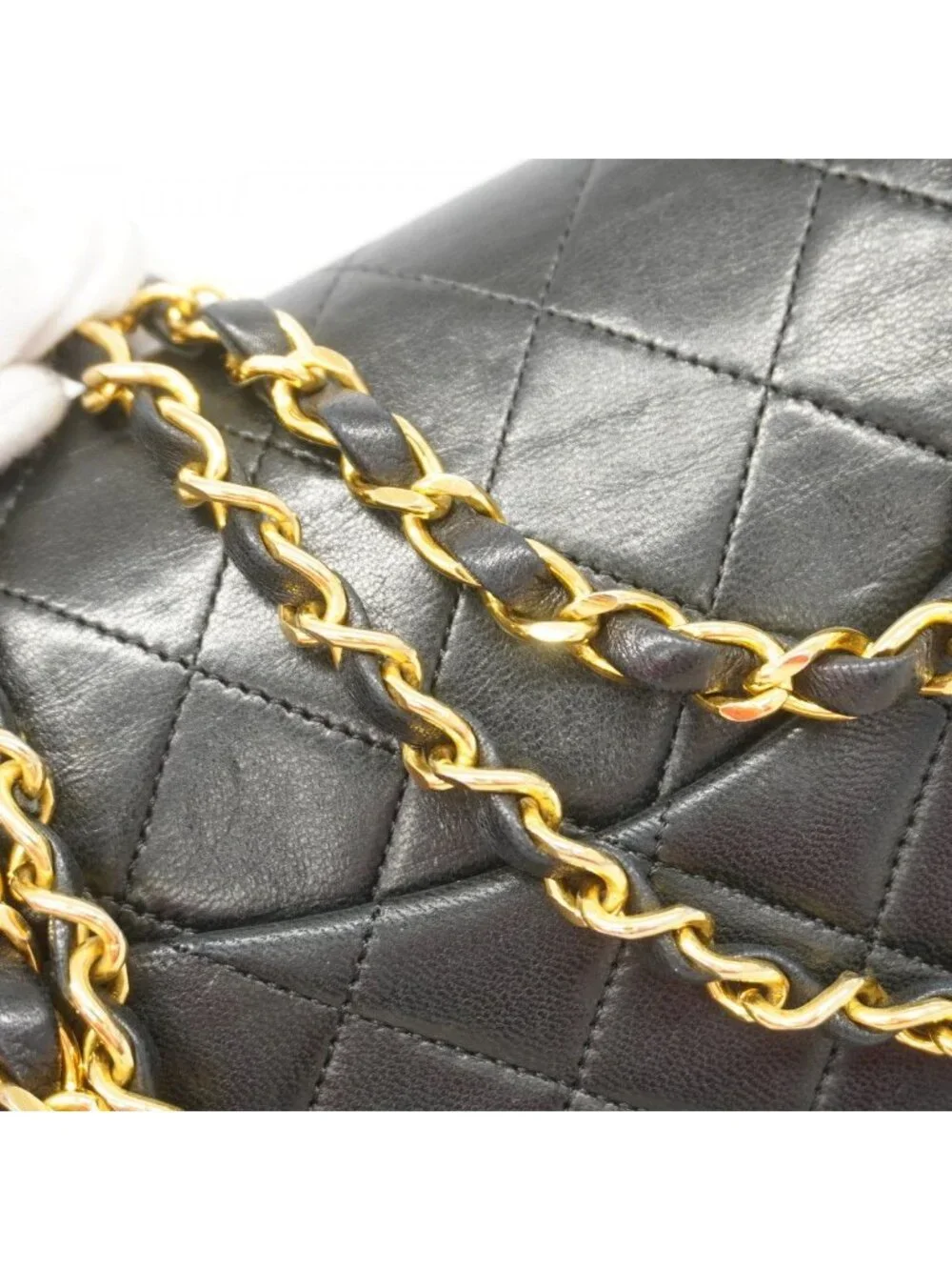 Chanel Shoulder Bag Quilted Lambskin Black Gold